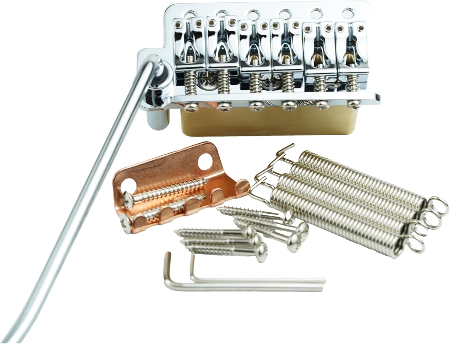 Guyker Left Handed Guitar Bridge, 6 String Guitar Bridge Pop-In Vibrato Bar Replacement Part, Chrome 1013A