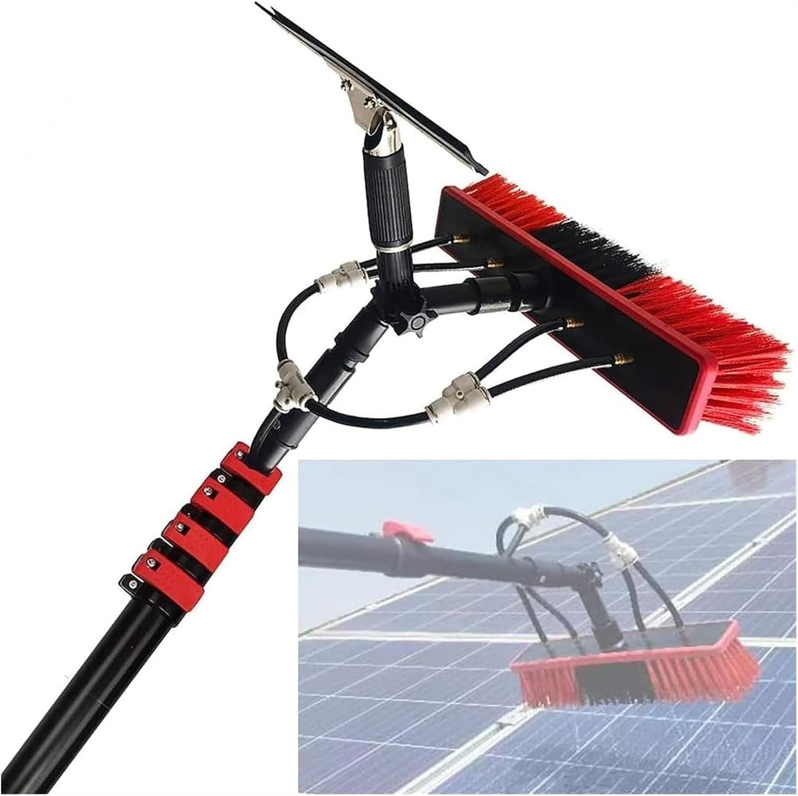 Kit de limpieza de ventanas de 10 m con cabezal de cepillo de 35 cm para paneles solares y cristales de ventanas, solución eficiente de lavado (8 cm)
