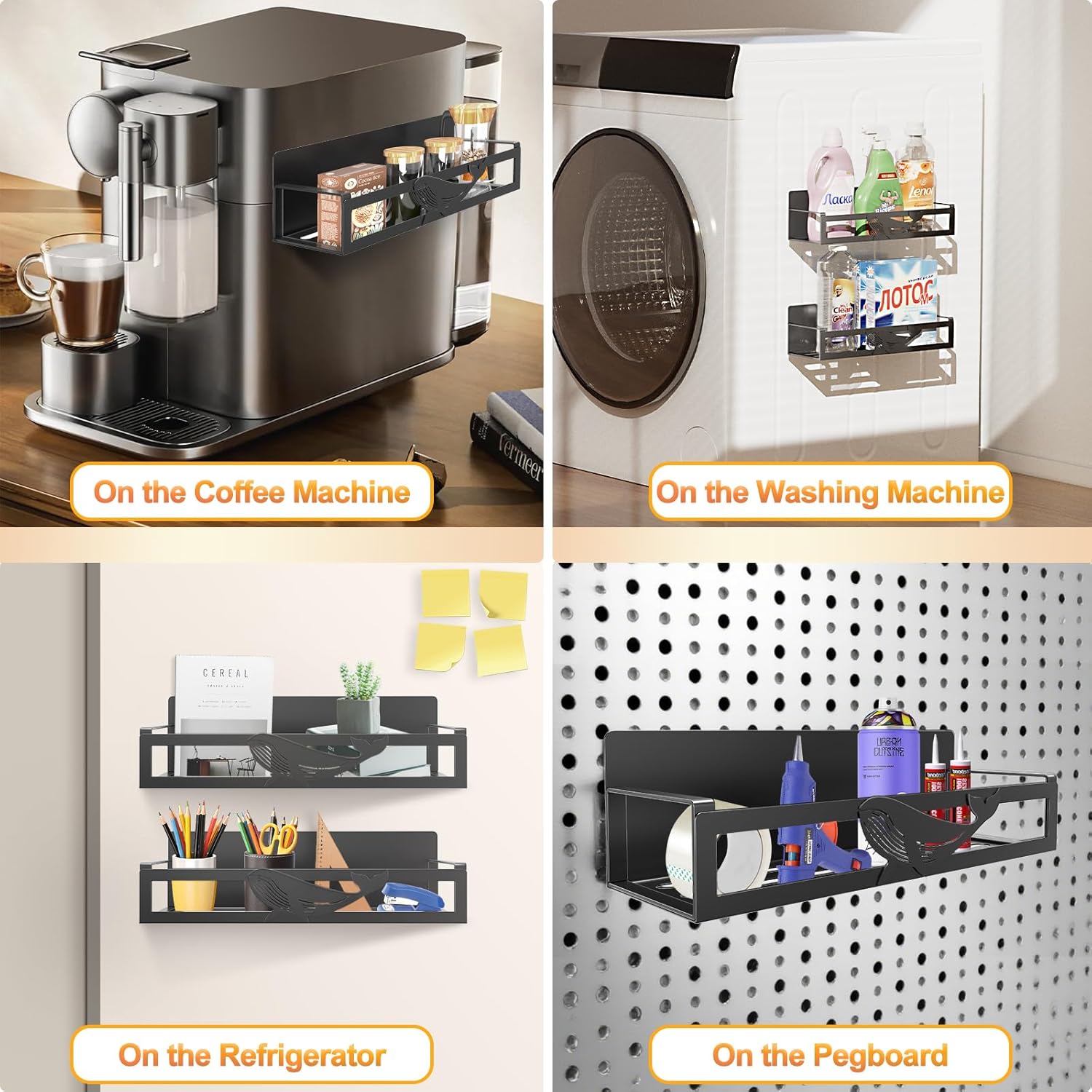 Magnetic Spice Rack for Refrigerator, 2 Pack Metal Magnetic Shelf Organizer for Fridge Side, Strong Spice Storage Rack for Kitchen, Black - Image 5