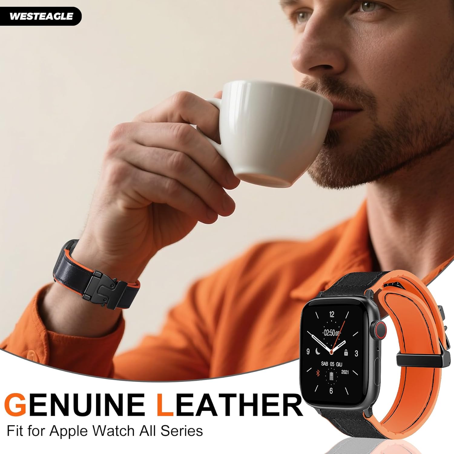 Magnetic Leather Bands Compatible with Apple Watch 42mm 41mm 40mm 38mm for Men Women, Genuine Leather with Parachute-Style Metal Buckle for iWatch Series SE 11/10/9/8/7/6/5/4/3/2/1 - Image 2