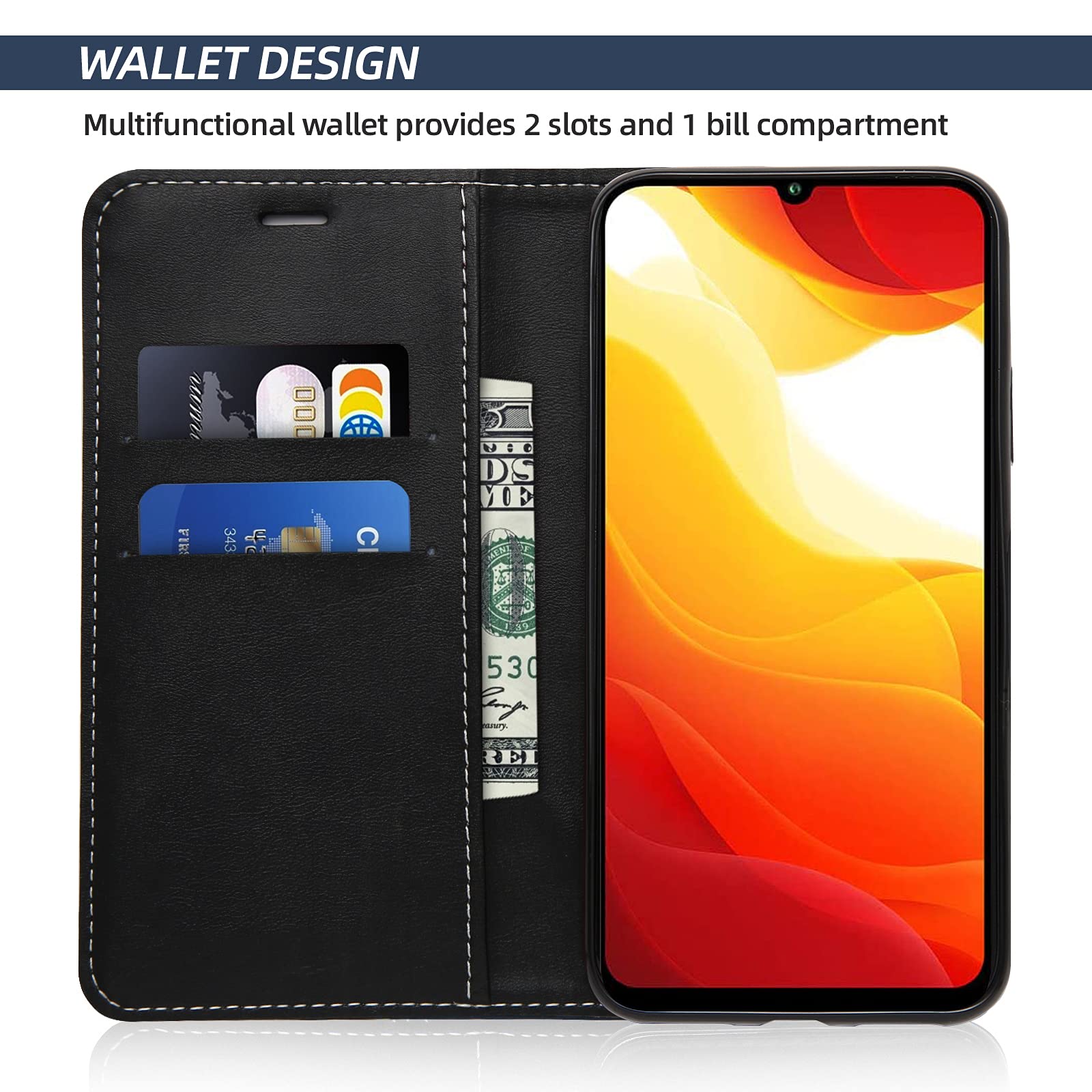 Custodia Portafoglio In Pelle Per Xiaomi Mi 10 Lite 5G - Protezione 360° Con Chiusura Magnetica, Blu Scuro - 3