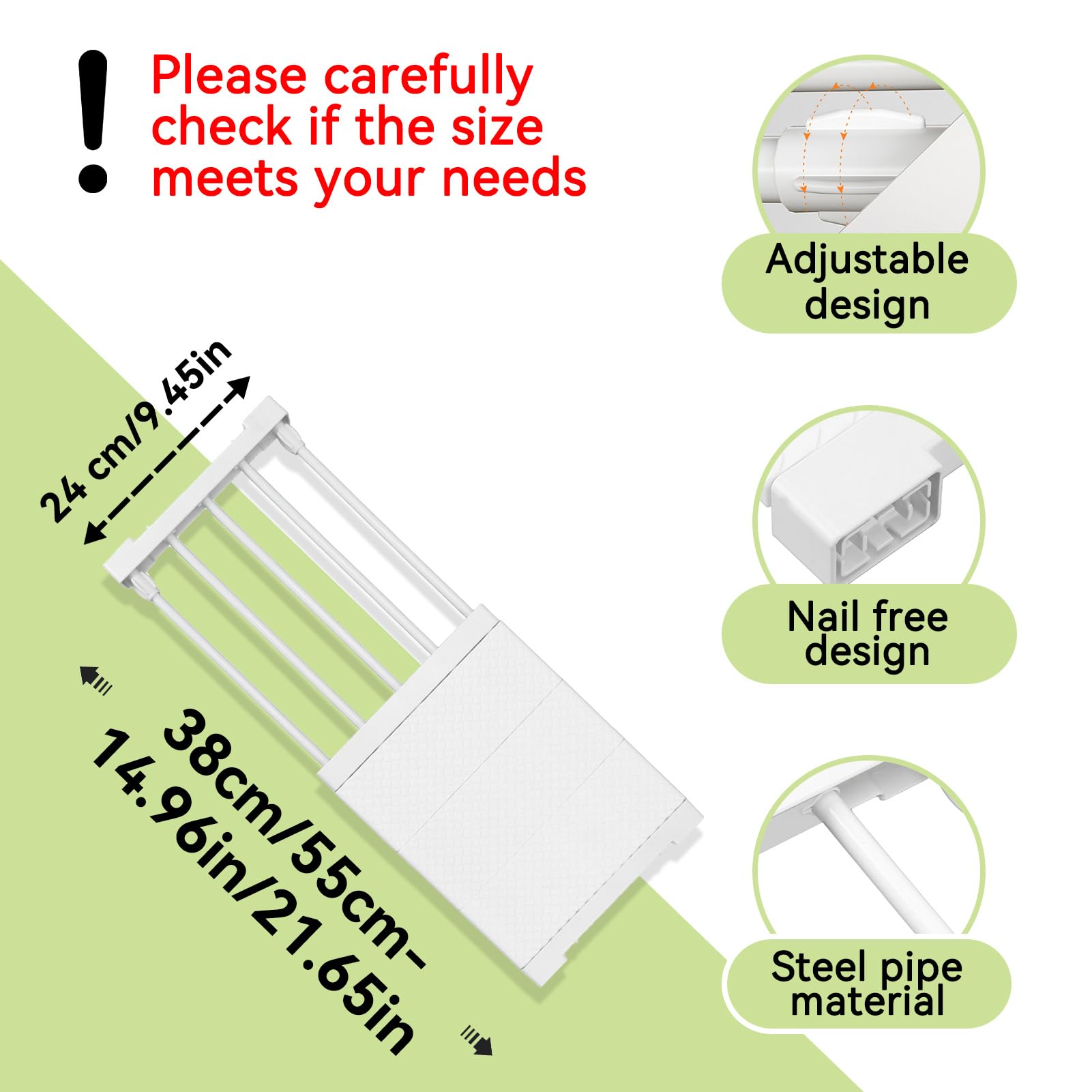 HERCHR Ripiani Regolabili per Armadio, Telescopico Armadi Separatori Organizer per Guardaroba, Cucina, Bagno(38-55CM/14,96 pollici-21,65 pollici)