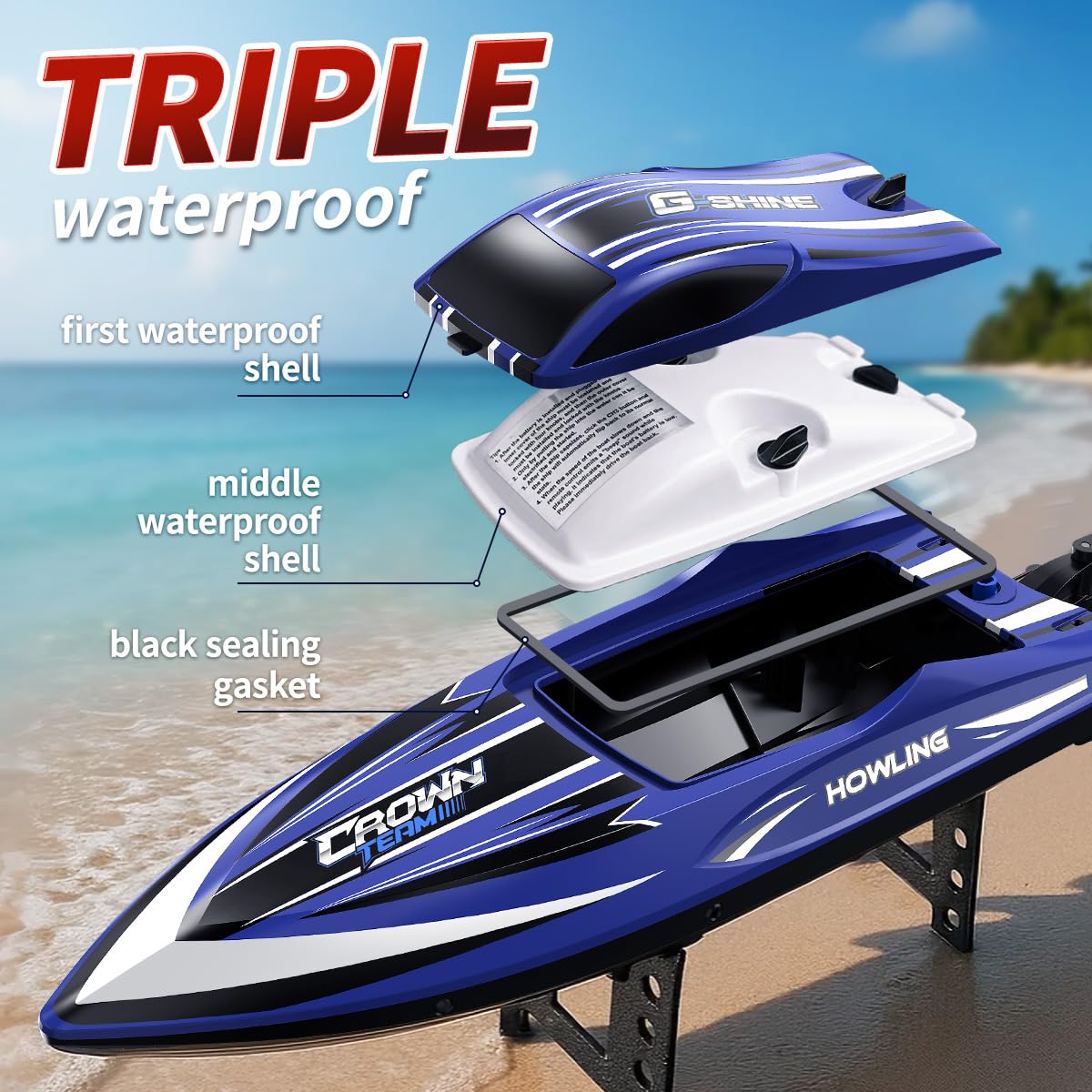 Barco teledirigido RC 35 km/h,barco de control remoto rápido e impermeable 2.4GHz,LED, Función de volteo,alarma de batería y alcance,2 baterías ,para niños y adultos, piscina y lago,Regalos divertidos
