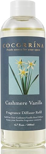 Cocorrína Recambio de difusor de varillas Cashmere Vanilla 6.7 oz. Aceite perfumado para difusor de varillas fragancia del hogar para dormitorio,