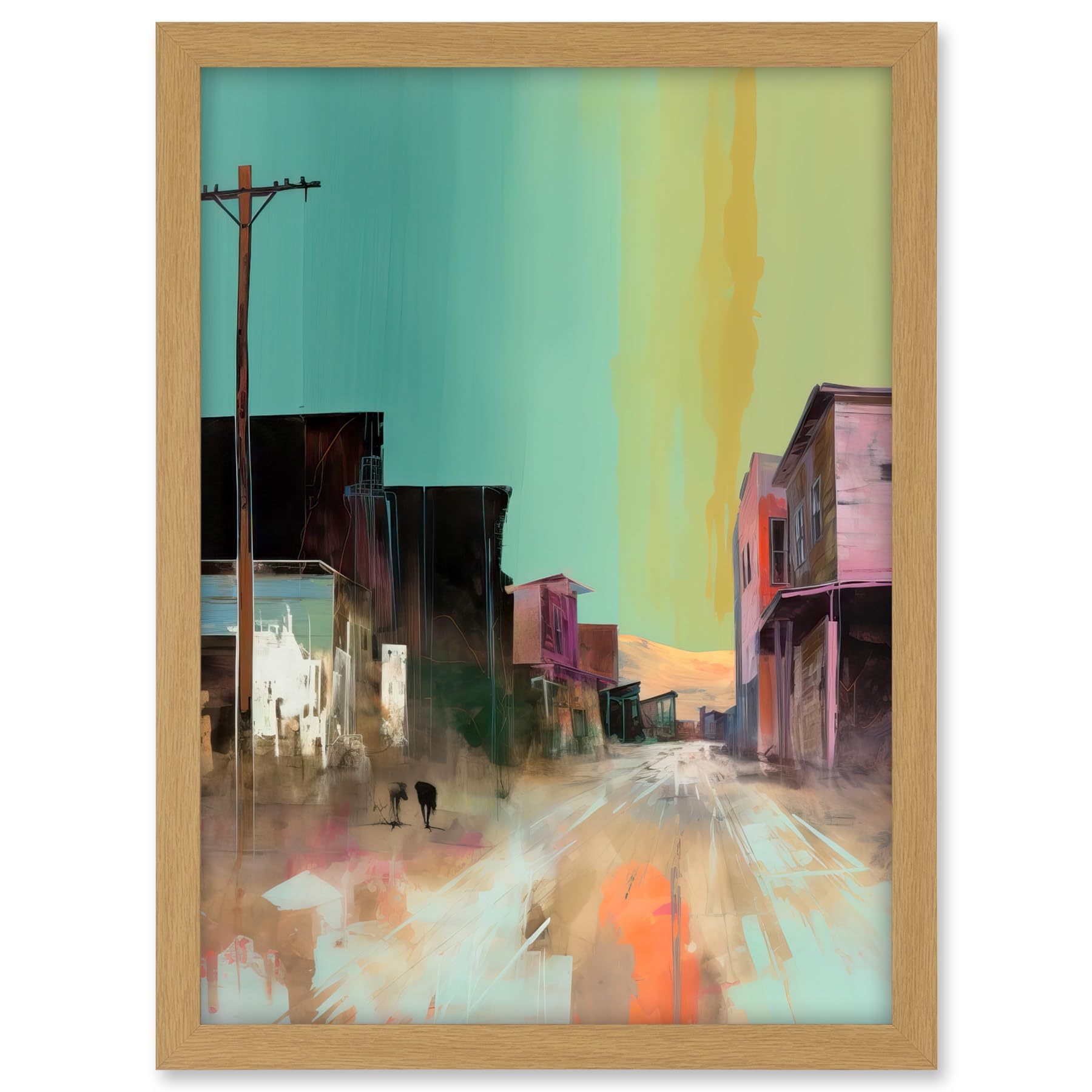 Artery8 American Wild West Ghost Town Street Watercolour Artwork Framed A3 Wall Art Print