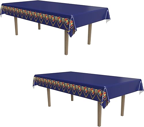Beistle Mantel medieval, 54 x 108 pulgadas, 2 piezas, mantel de plástico, decoraciones medievales, suministros de fiesta de castillo, decoraciones