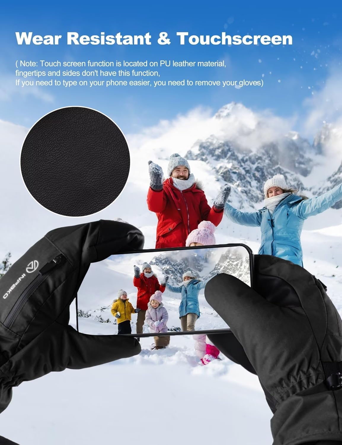 Winter Ski Mittens Men Women, 3M Thinsulate Waterproof Mittens with Inside Glove Liners, Touchscreen Snowboarding Gloves, 5-Layer Thermal Warm Cold Weather Snow Gloves for Skiing, Snowboard - Image 6
