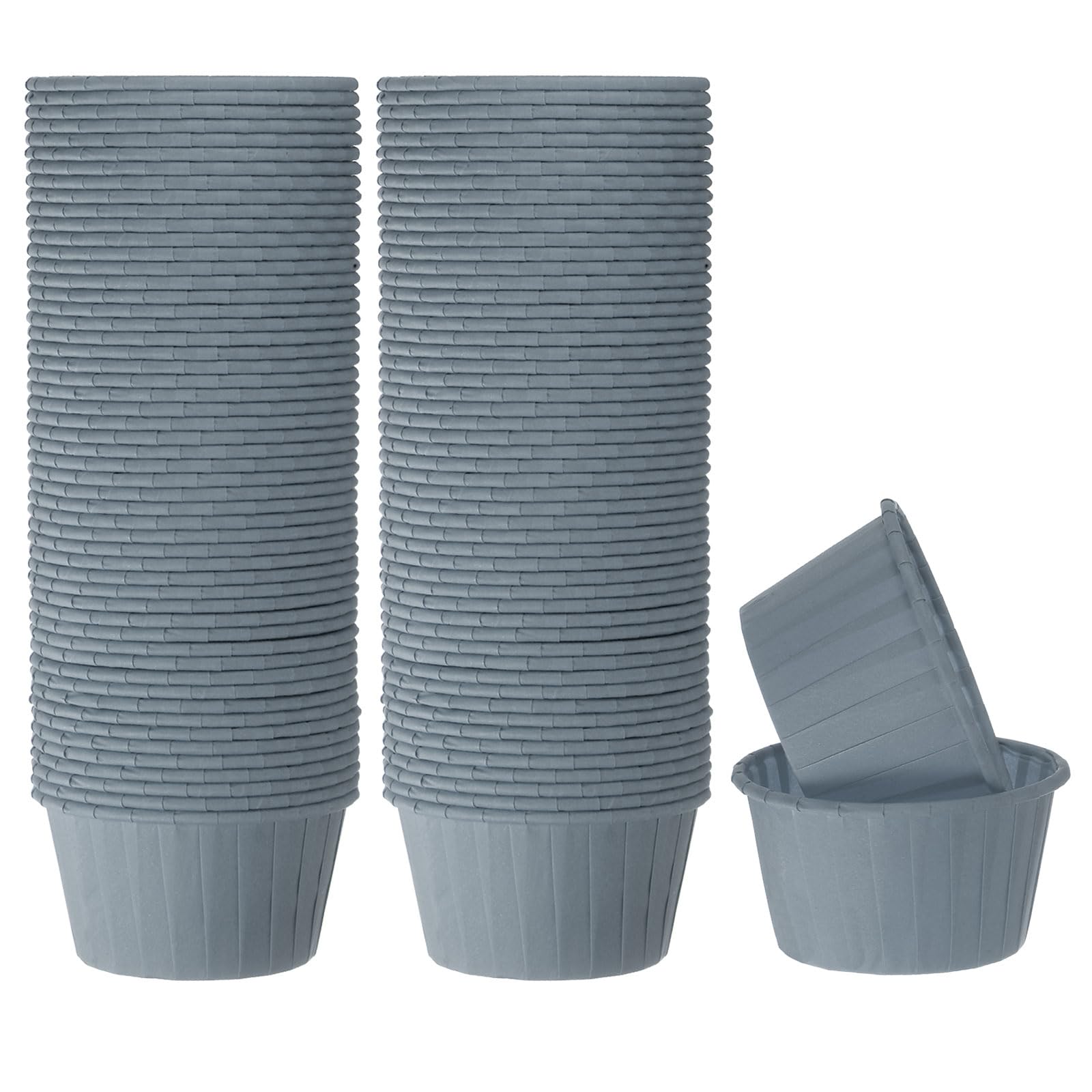 HARFINGTON 100 moldes para hornear cupcakes de tamaño estándar de 3.5 onzas, envoltorios de papel a prueba de grasa, desechables para bodas, cumpleaños, postres, Navidad, color gris y azul