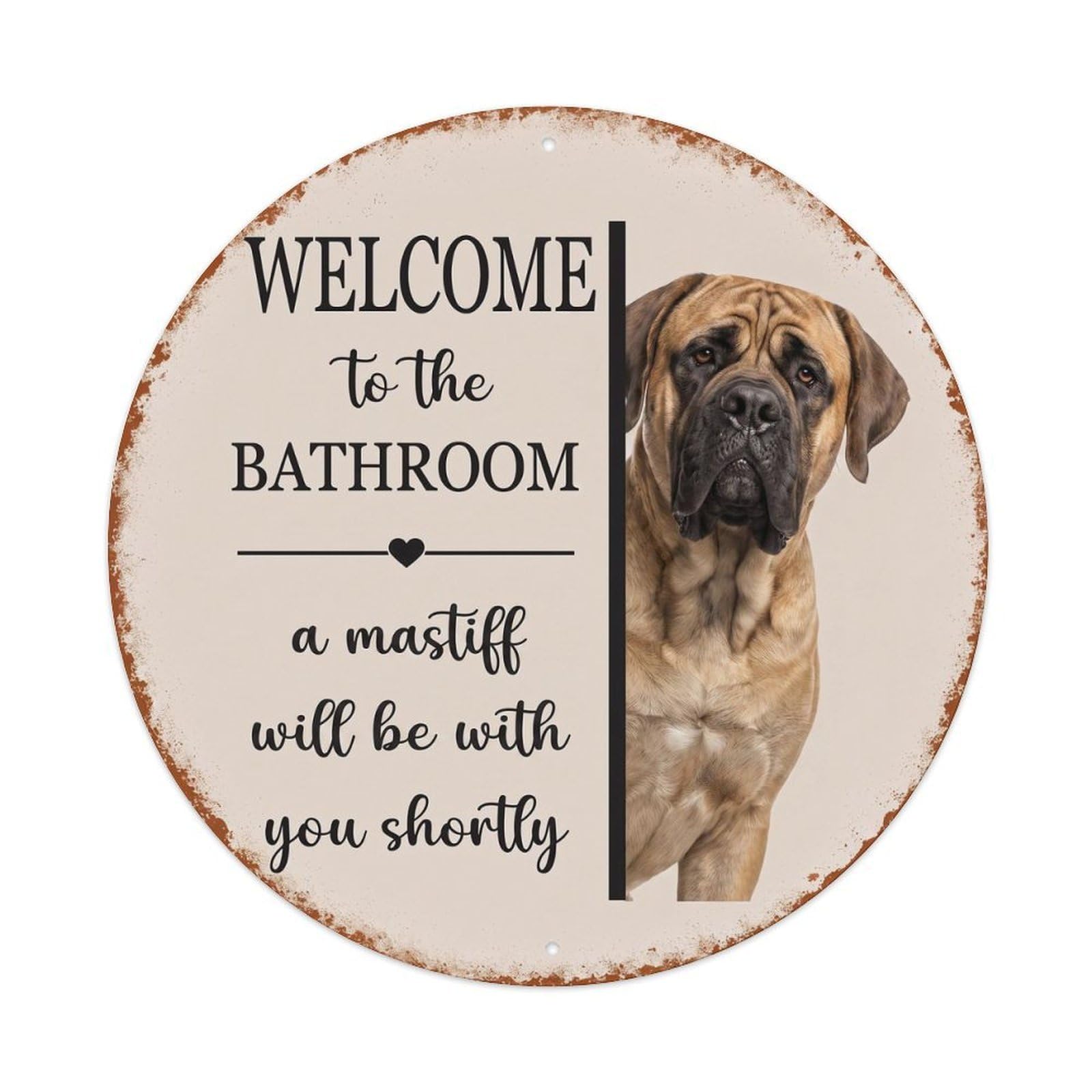 Vintage WELCOME To The BATHROOM Mastiff Dog Metal Tin Sign