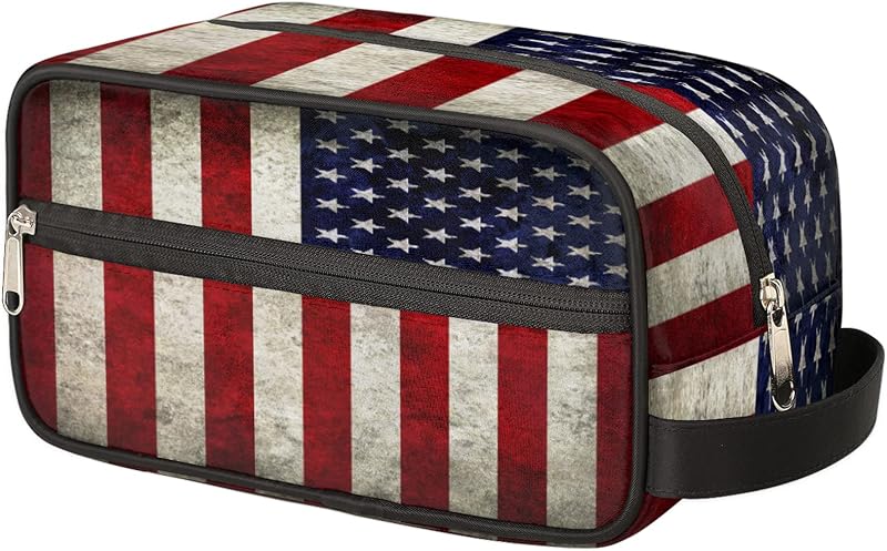 Pardick Necessaire de viagem em poliéster com estampa A01:USA Flag, bolso com zíper e alça