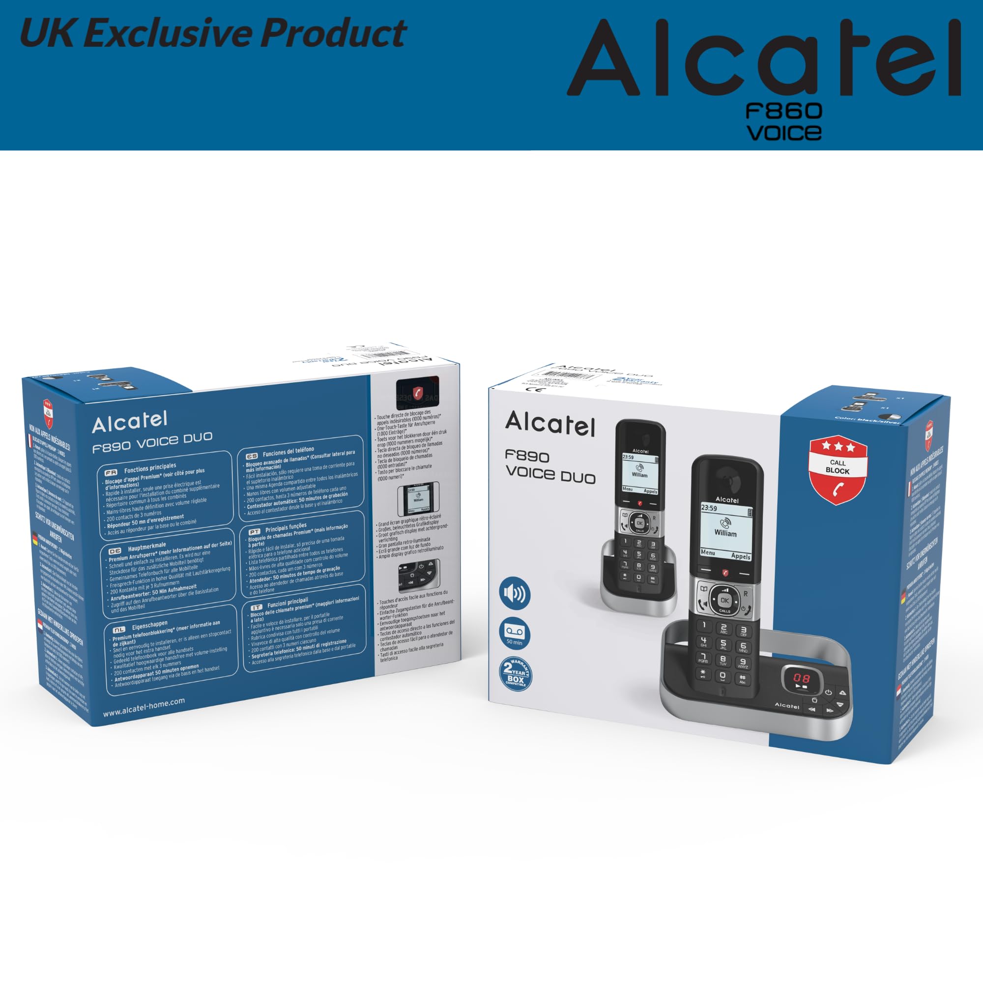 Alcatel F860 Voice Duo - Telefono cordless con segreteria telefonica e 2 telefoni - telefoni fissi per la casa - Telefoni con blocco chiamate