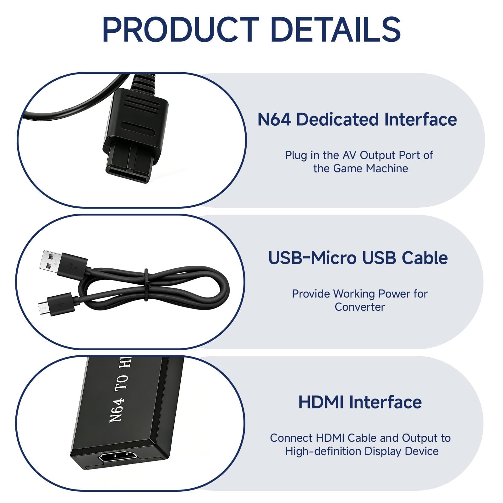 Convertidor N64 a HDMI para Nintendo 64/SNES/N64, Cable Adaptador para SNES a HDMI, Video HD 480p/720p con Audio Estéreo, Relación de Aspecto 16:9/4:3, para GameCube/SFC/NGC/Consola/Monitor/Proyector