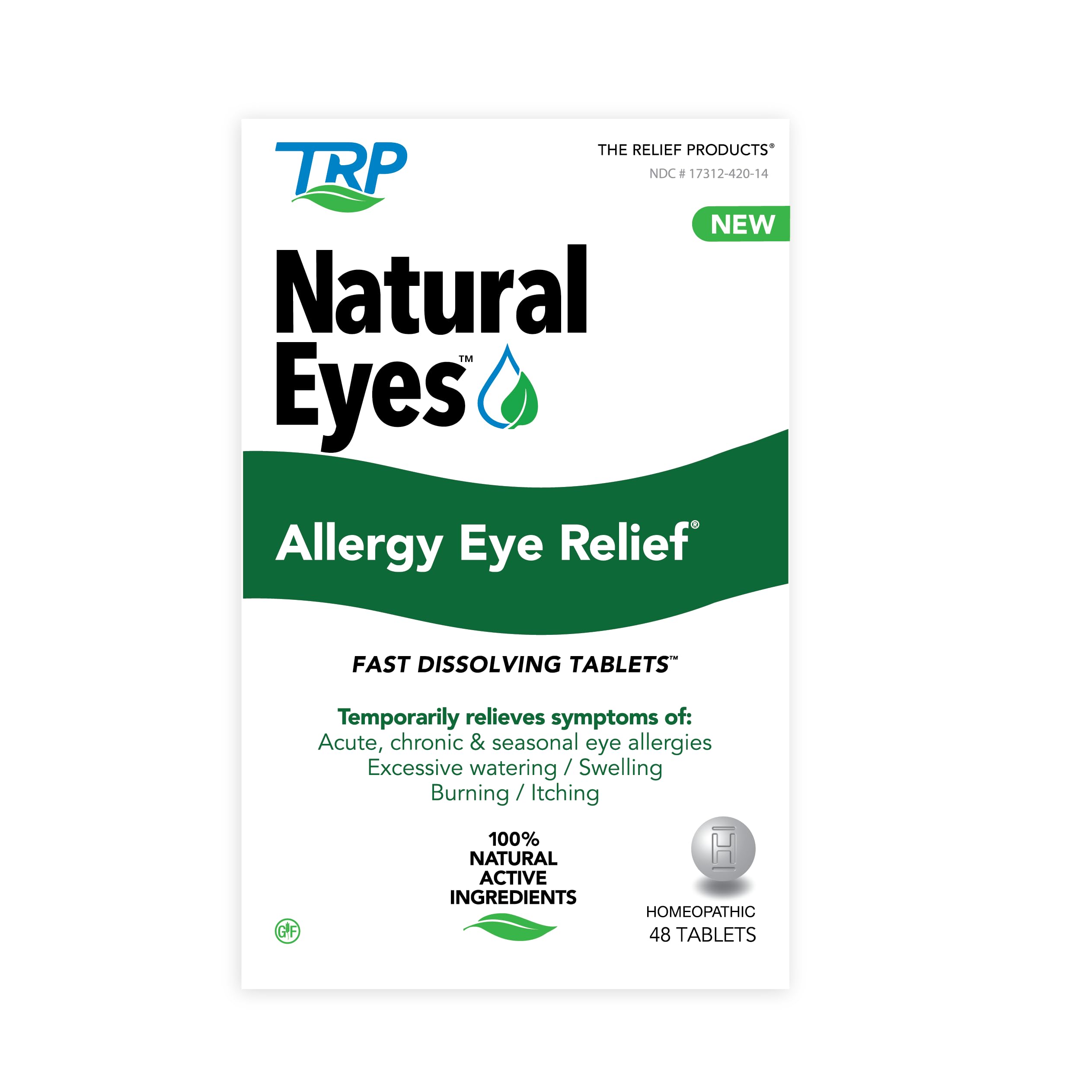 TRP Natural Eyes Allergy Relief Tablets - 100% Natural Active Ingredients - Soothes Itchiness, Burning, Watering from Allergies - Fast Dissolve - 48ct