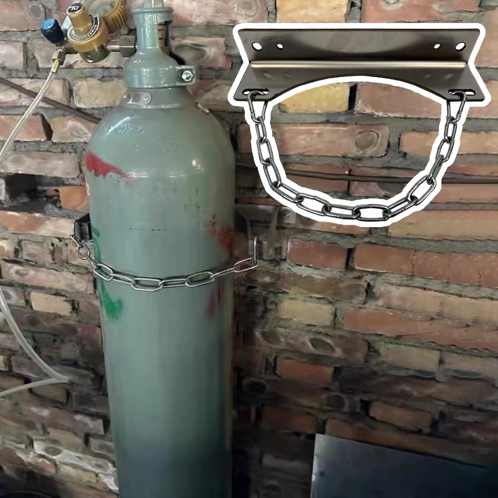 Portabotellas de Oxígeno Soporte para Botella de Oxigeno Simple, Soporte de Pared para Botella de Gas de Oxigeno Plateado, Soporte para Botella de Gas con Tornillos de Expansión, Botella de Aire Segur
