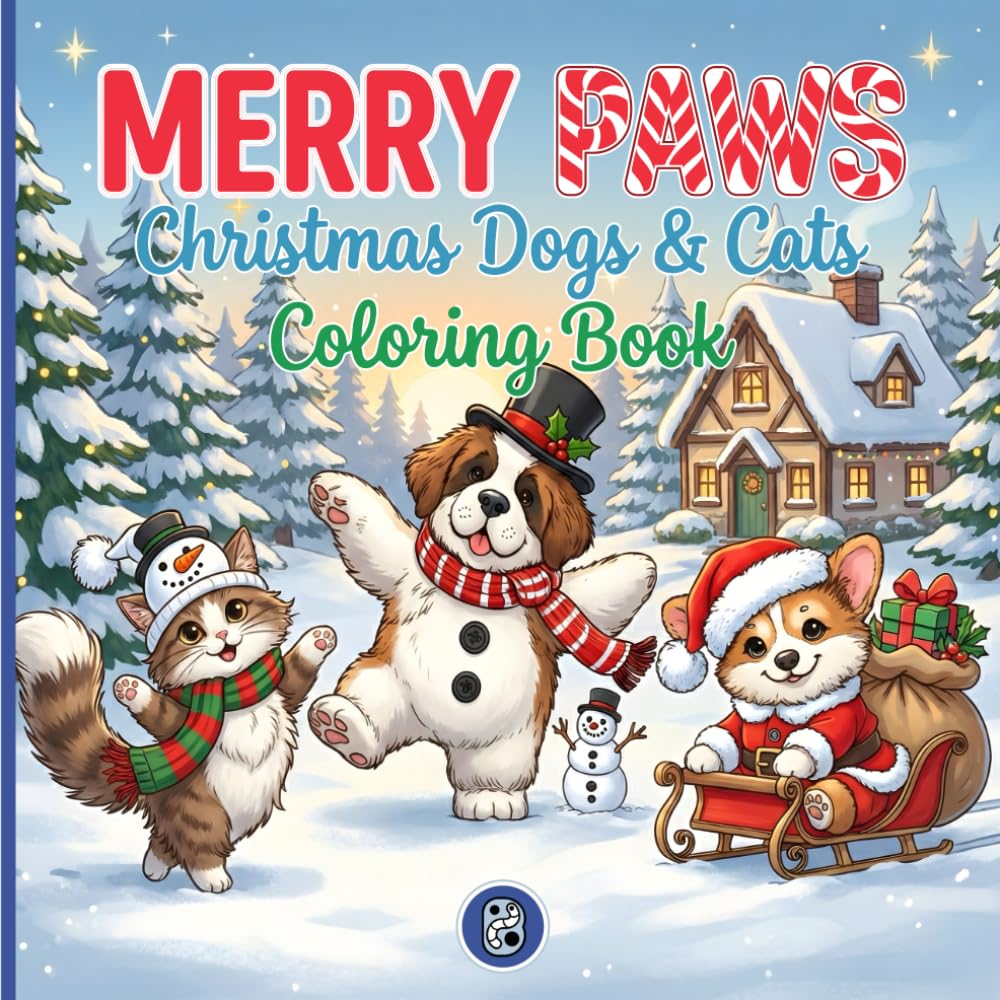 Merry Paws Christmas Dogs & Cats Coloring Book: 50+ Cute Dog and Cat Breeds in Winter Outfits – A Festive Holiday Coloring Adventure for Kids and Adults