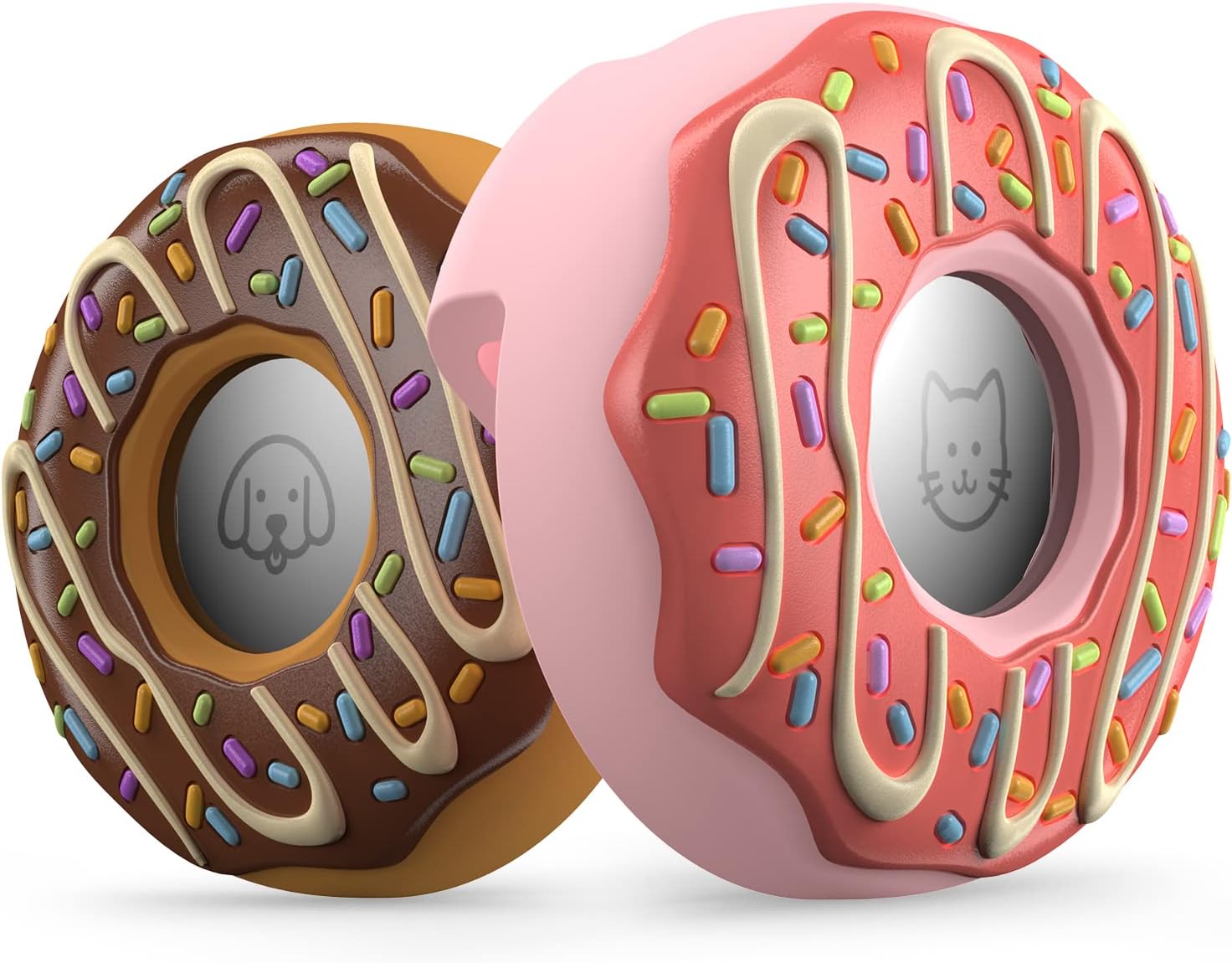 Airtag Dog Collar Holder(2 Pack), Silicone Pet Collar Case for Apple Airtags, Anti-Lost Air Tag Case Holder Compatible with Cat Dog Collars Charms & Collar Tag Accessories, Pink & Chocolate Donut : Pet Supplies
