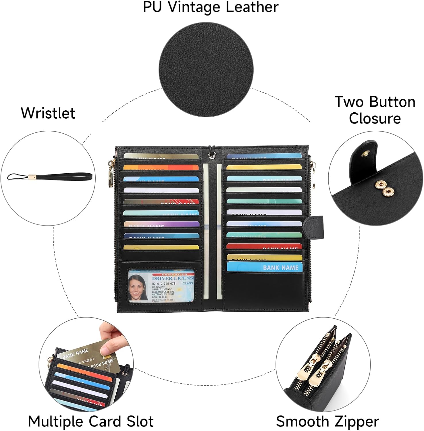 FALAN MULE Wallet Women Multi Card Slim Leather RFID Blocking Credit Card Holder Wallet Purse with Zipper Pocket - Image 3