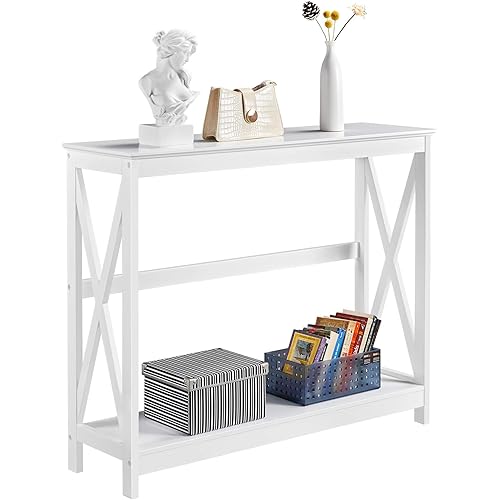 Yaheetech Wood Entryway Table, Console Table for Entryway, 2-Tier Sofa Table Accent Table w/Storage Shelf for Living Room, Hall, Foyer, White