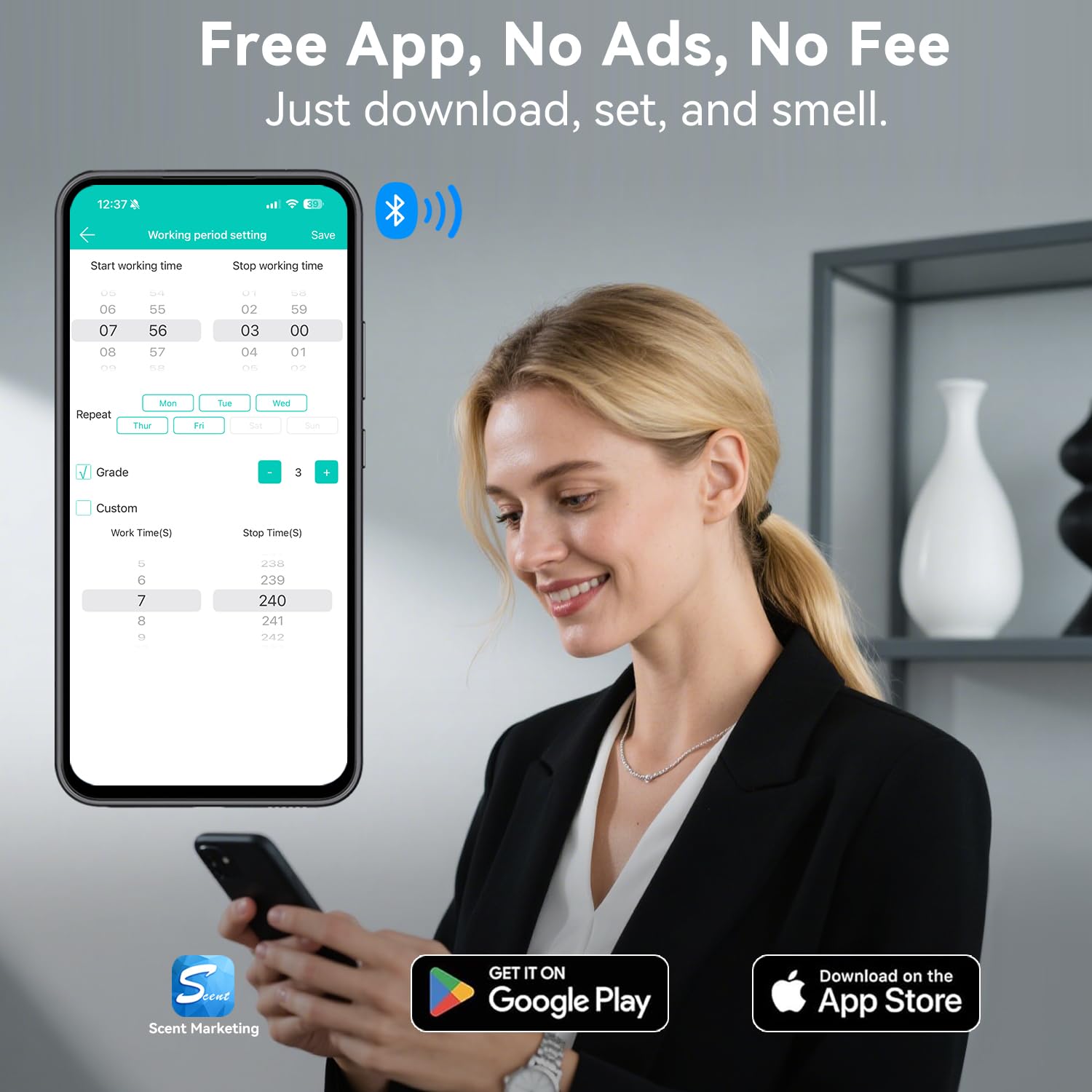 Difusor Aceites Esenciales Sin Agua, Enchufe, Control App Bluetooth, 500 Ft²