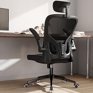 Monhey Office Chair Ergonomic Desk Chair with Lumbar Support&Headrest&Flip-up Arms Height Adjustable Rocking Swivel High Computer Chair Multi-Angle from 90° to 125° with 350LBS Capacity (03All Black)