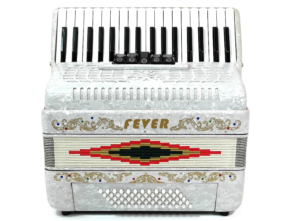 Fever F3460-WH Piano Accordion 5 Switches 34 Keys 60 Bass, White