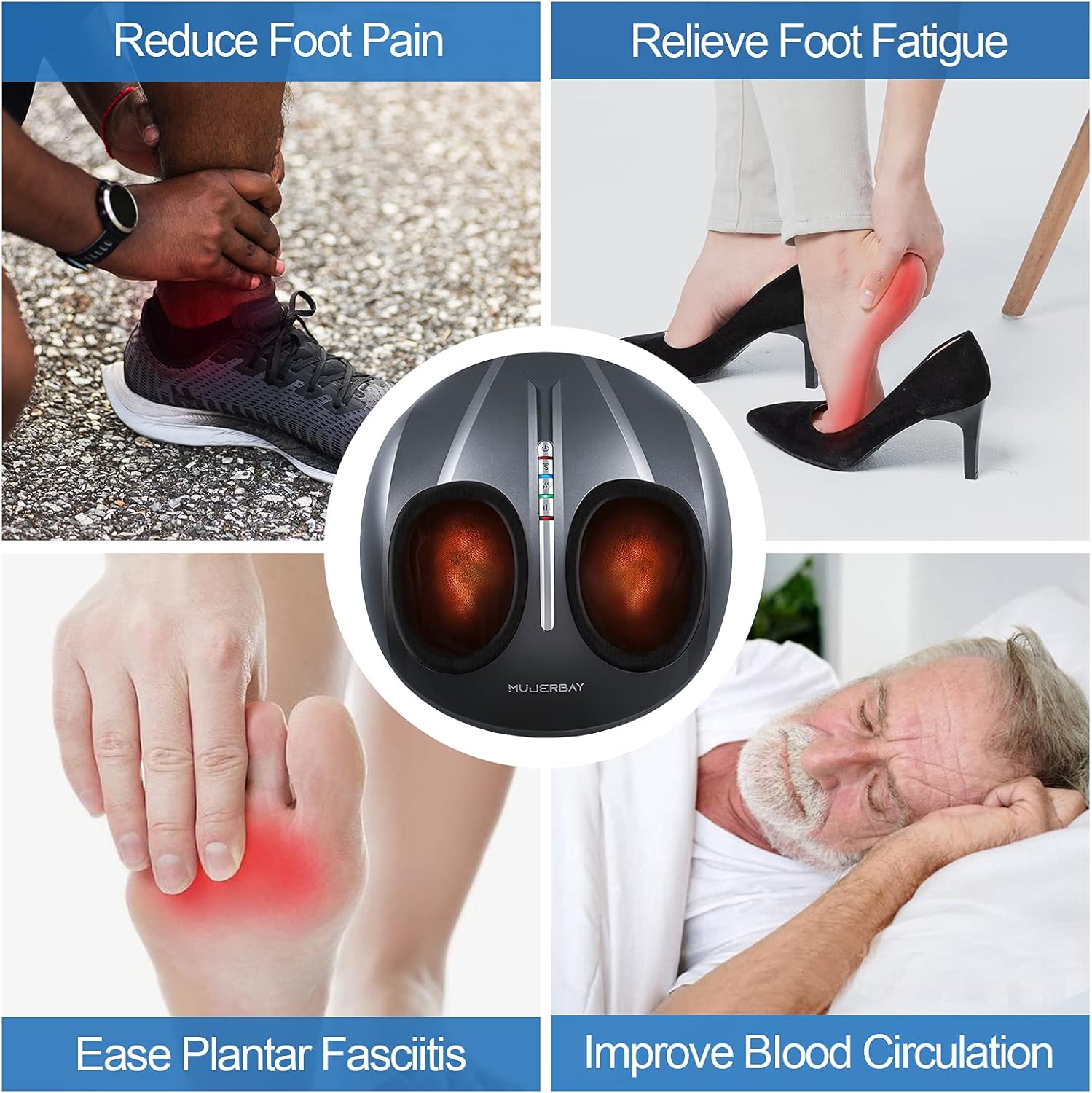 Foot Massager with Heat, MUJERBAY Shiatsu Foot Massager, 3 Modes, 3 Intensities Deep Kneading Foot Massager Machine, Remote Control, for Plantar Fasciitis Feet Massage, Up to Size 12 : Health & Household
