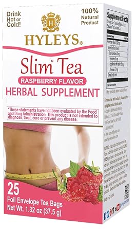 Hyleys Slim Tea Raspberry Flavor, Detox Tea for Weight Loss, 25 Tea Bags