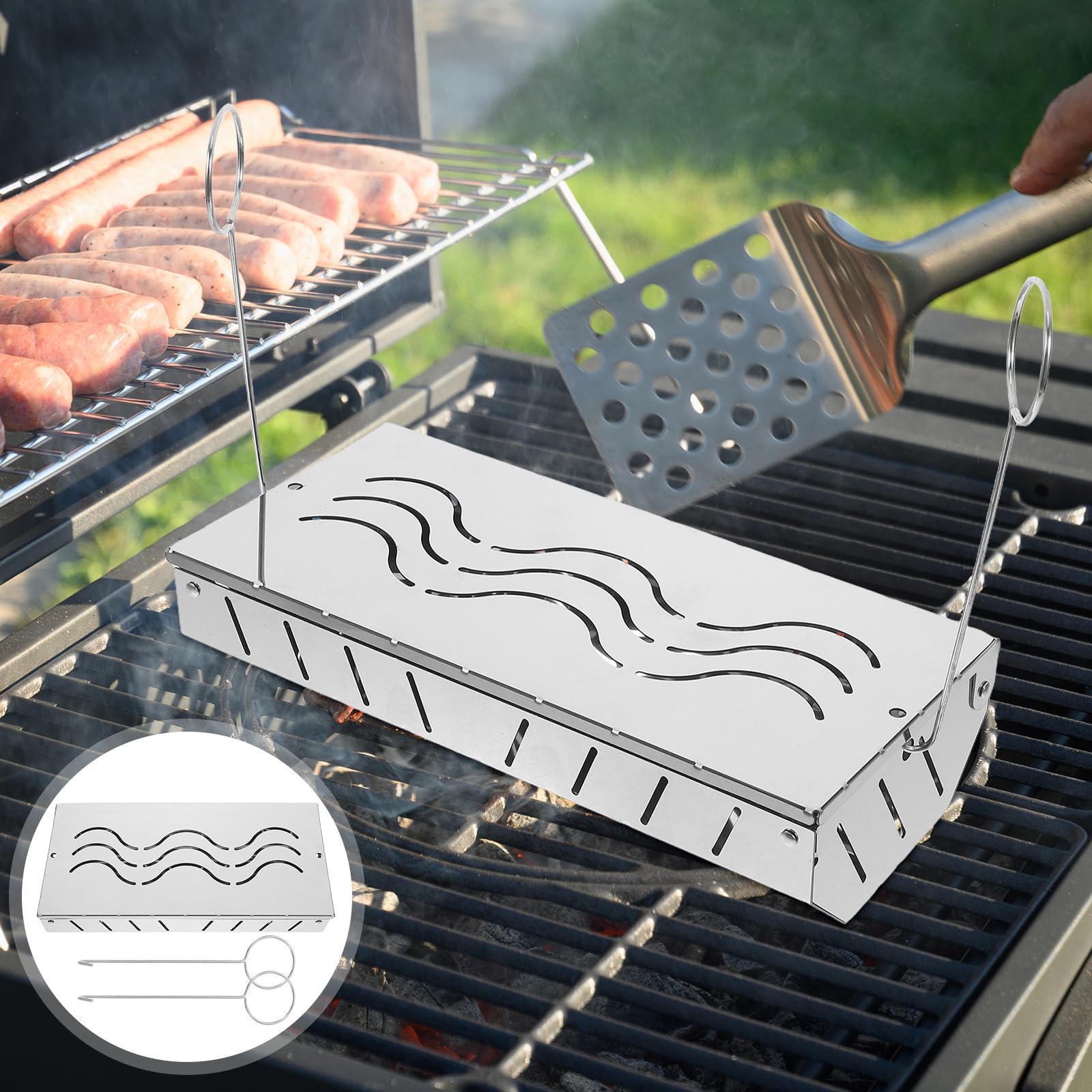 Scatola per Affumicare la Griglia in Acciaio Inox Bianco | Coperchio, Design Portatile e Posizionamento Semplice, per Grigliatura e Cottura All'aperto
