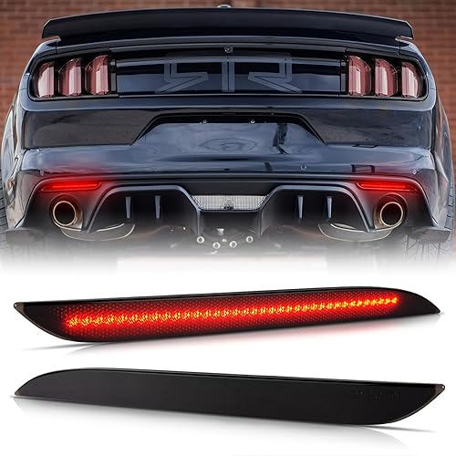 Gempro Luces reflectoras de parachoques trasero para Ford Mustang 2015-2017 Led rojo luces traseras freno luz ahumado, 2 unids