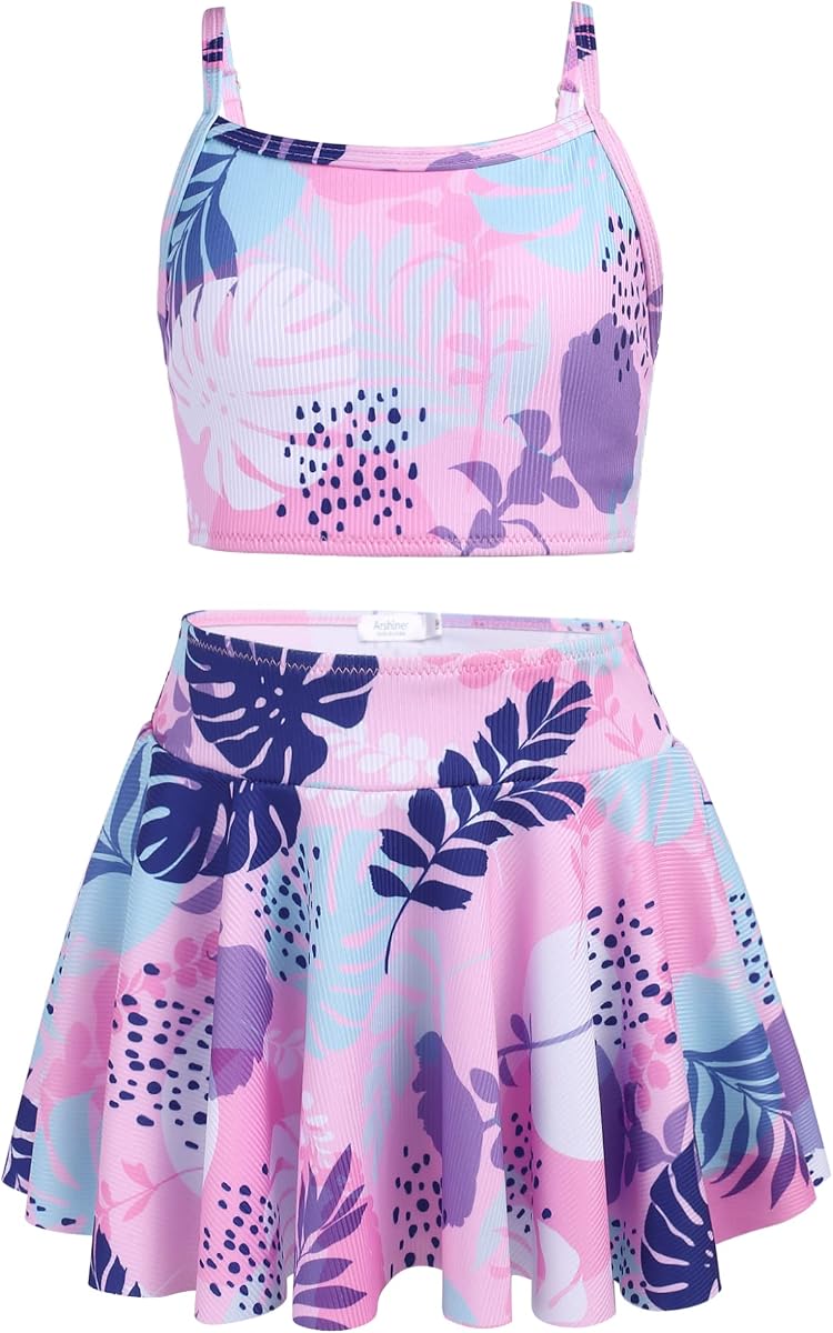 Arshiner Traje de baño de 3 piezas para niñas adolescentes Tankini Trajes de baño Traje de baño Bikini de playa Traje de baño con falda