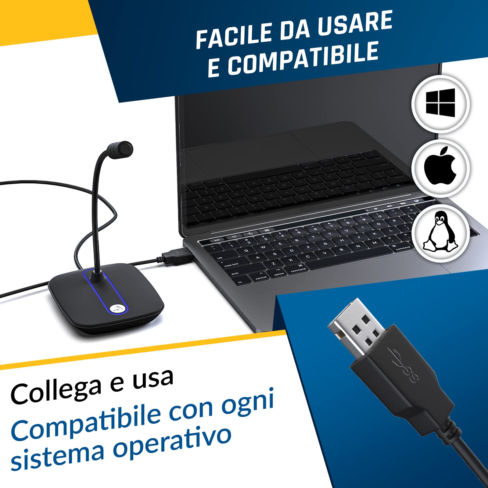 KLIM C4 Microfono per Computer con Pulsante di Silenziamento - Microfono USB per PC e Console - Microfono da Scrivania Professionale con Audio ad Alta Definizione - Compatibile con PC, Mac, Xbox, PS4