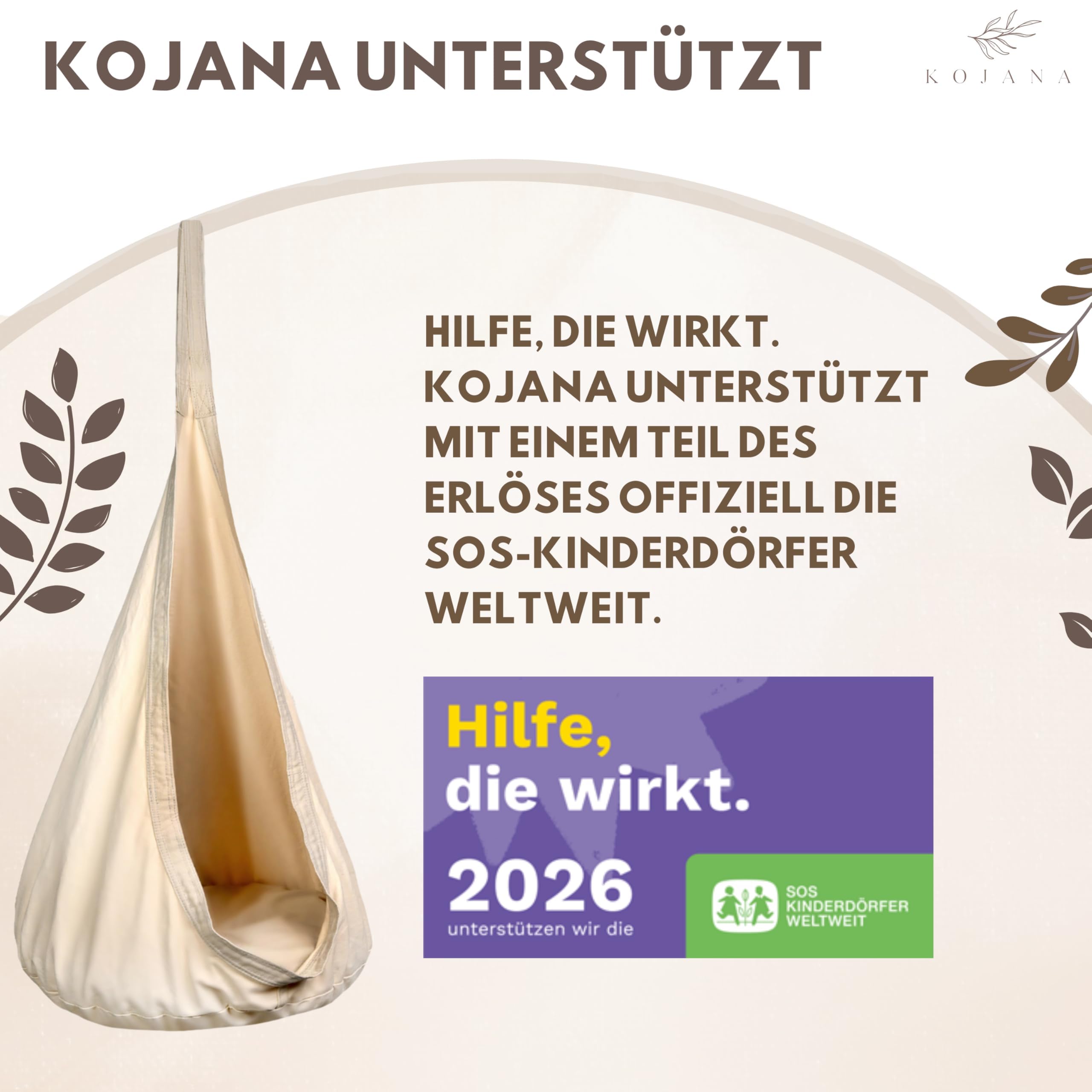 Hängesessel mit Kissen & Innentasche – Weicher textiler Rückzugsort aus 100% Baumwolle- Indoor & Outdoor - 70x150 cm (Beige)