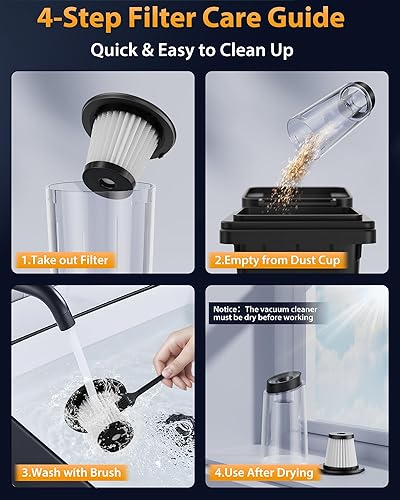 Miniatura 6 de Aspiradora de mano inalámbrica de 1.1 libras, aspiradora de mano 10000 PA, aspiradora de mano 4 en 1, filtro HEPA recargable inalámbrica, taza de