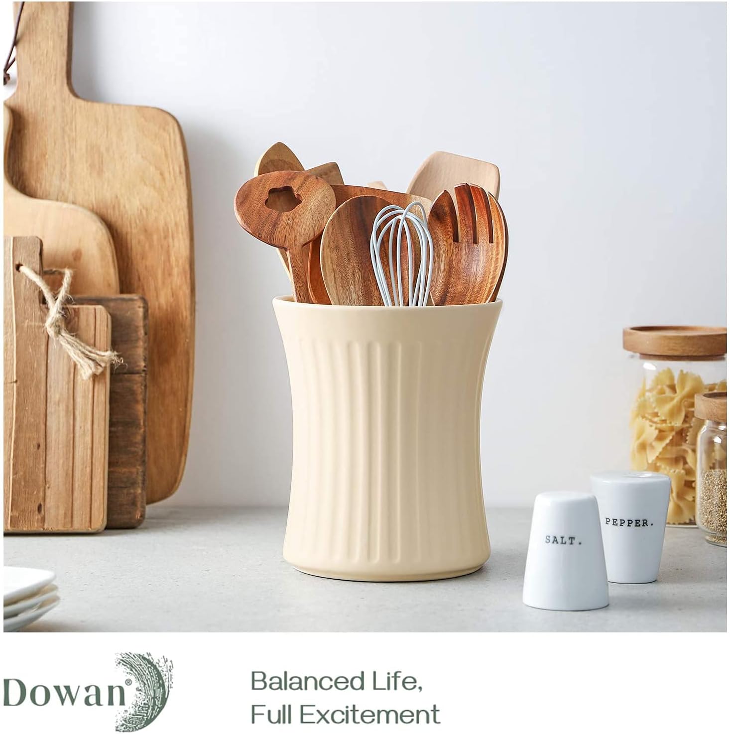DOWAN Utensil Holder 7.3″ Kitchen Utensil Holder for Countertop, Ceramic Utensil Crock, Large