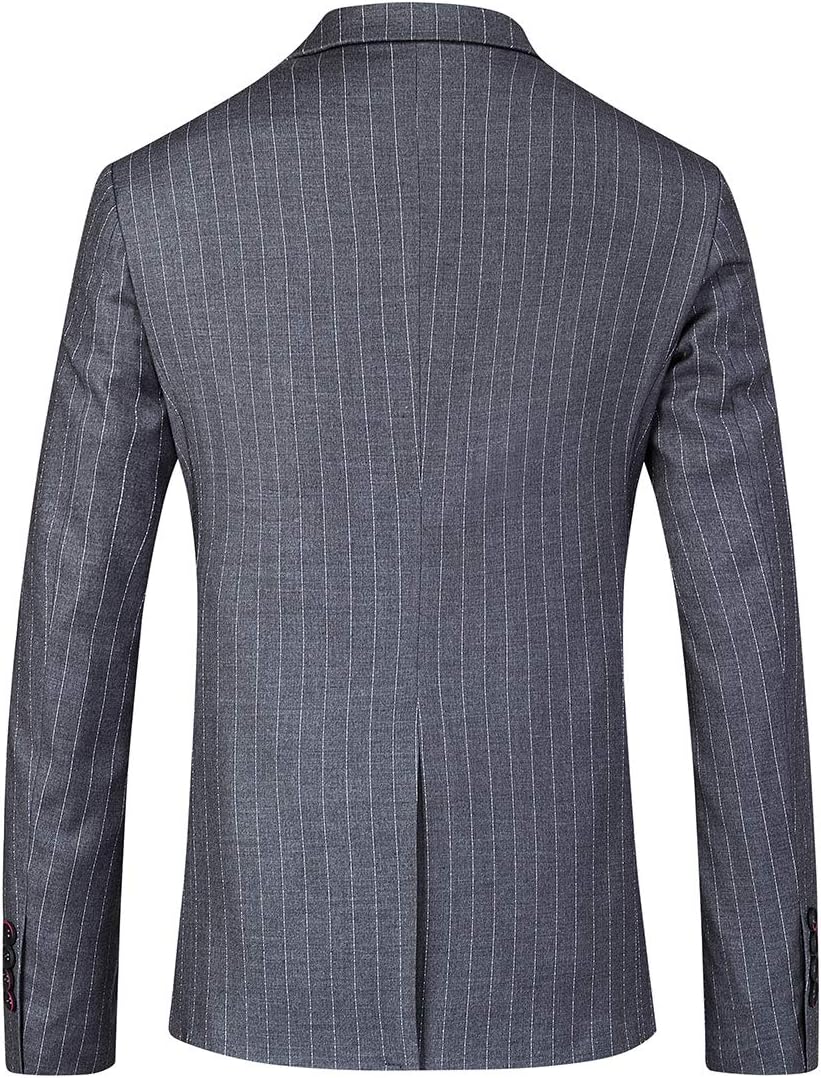 Mens 3 Piece Pinstripe Suit Slim Fit Casual Dress Suits Blazer + Vest + Pants - Image 2