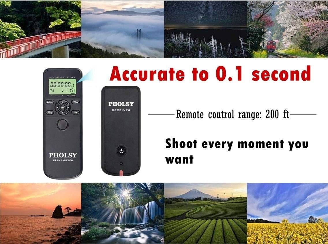 🔥 PHOLSY Wireless Timer Remote Control with Intervalometer HDR Compatible with Canon EOS R RP R6 R5 90D 250D 850D 5D 6D-II 7D 7D-II 10D; for Olympus EM1X EM1-II EM5-III; for Fuji GFX100 XT3 XT4 XT30