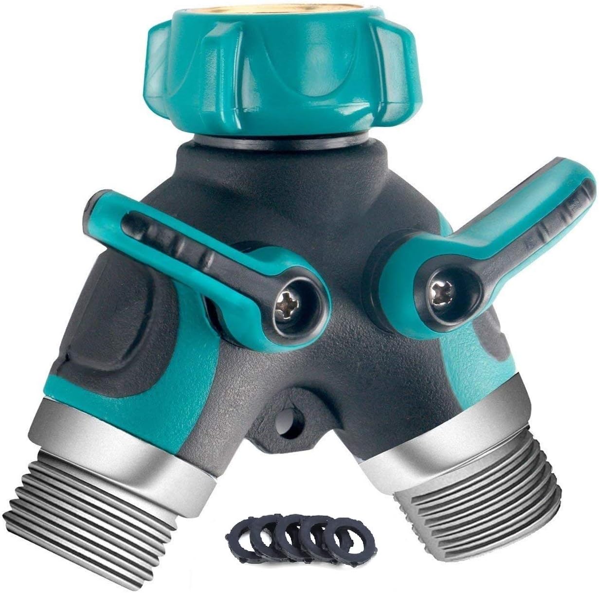 - Metal Garden Hose Splitter Upgraded 2026, 2 Way Y Hose Connector, Easy Grip Splitter, Sturdy Connector with 3/4 "Connector and Rubberized Grip for Garden, 1 Pack