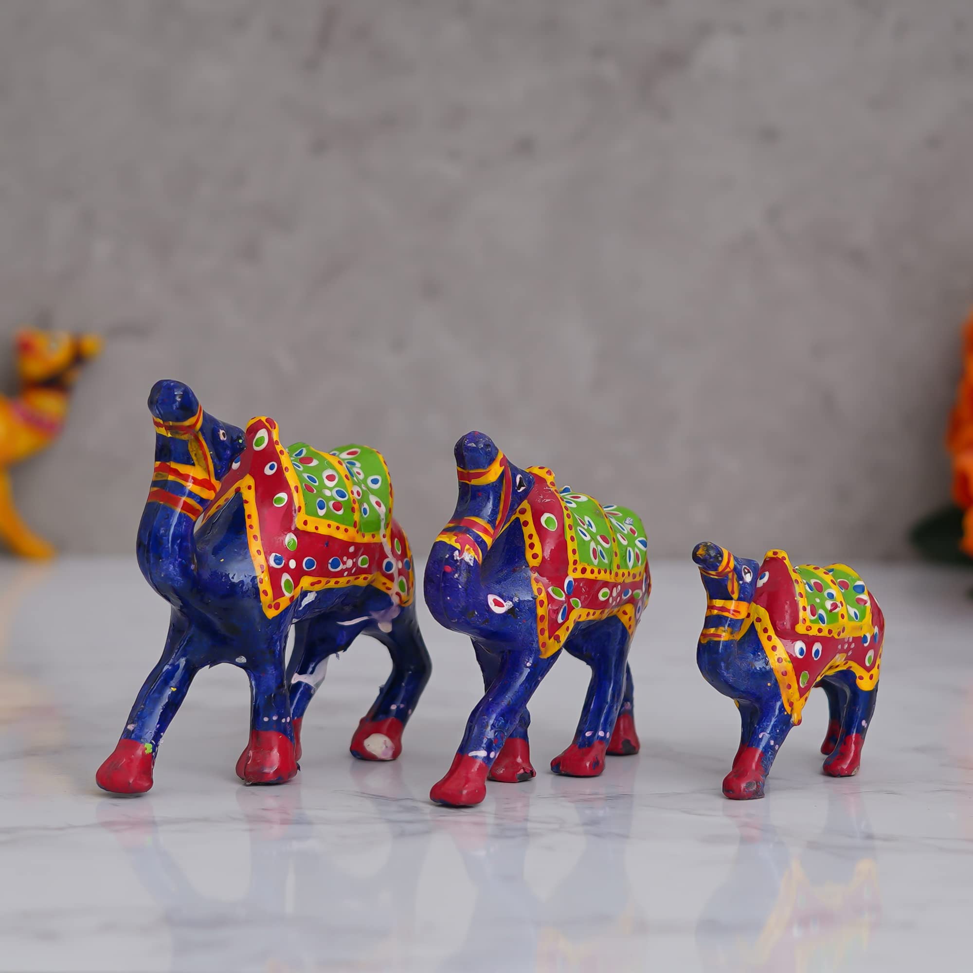 eCraftIndia Set of 3 Designer Camel Showpiece Animal Figurines- Multic