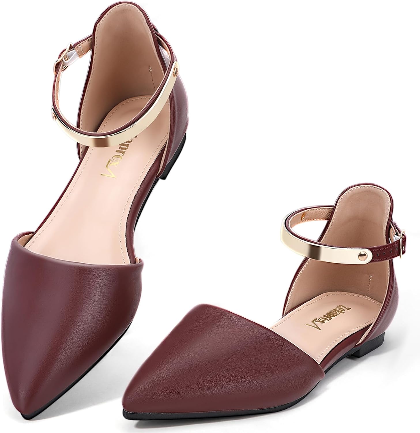 Zelaprox Women's Black Pointed Toe Flats Rhinestone Bow Ankle Strap Ballet Flats Comfortable Slip On Flats Light Weight Suede Dress Shoes