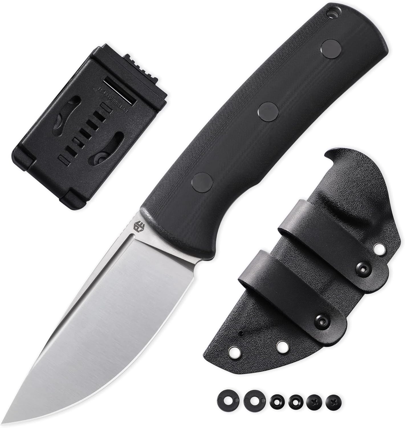 Petrified fish PFP01F Beluga Fixed Blade Knife, 3.62" N690 Satin Blade, 5.85oz G10/Micarta Handle Fixed Blade Knife for Camping EDC Tool (Black G10)