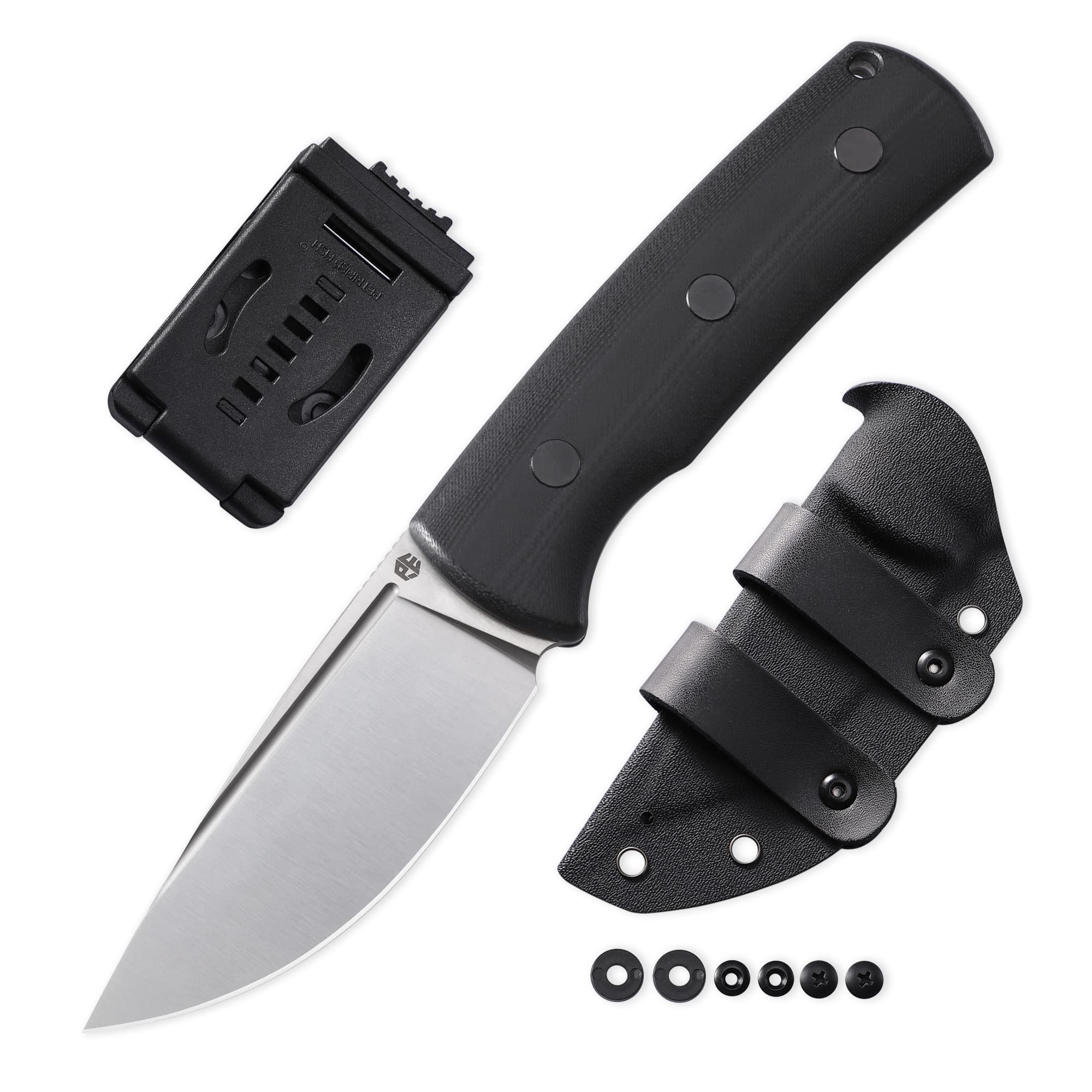 Petrified fish PFP01F Beluga Fixed Blade Knife, 3.62" N690 Satin Blade, 5.85oz G10/Micarta Handle Fixed Blade Knife for Camping EDC Tool (Black G10)