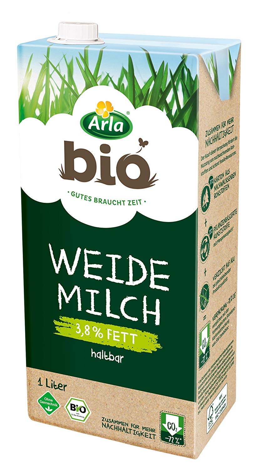 Arla BIO Haltbare Weidemilch 3.8% Fett, Bio H-Milch aus artgerechter Tierhaltung, 12x1 l