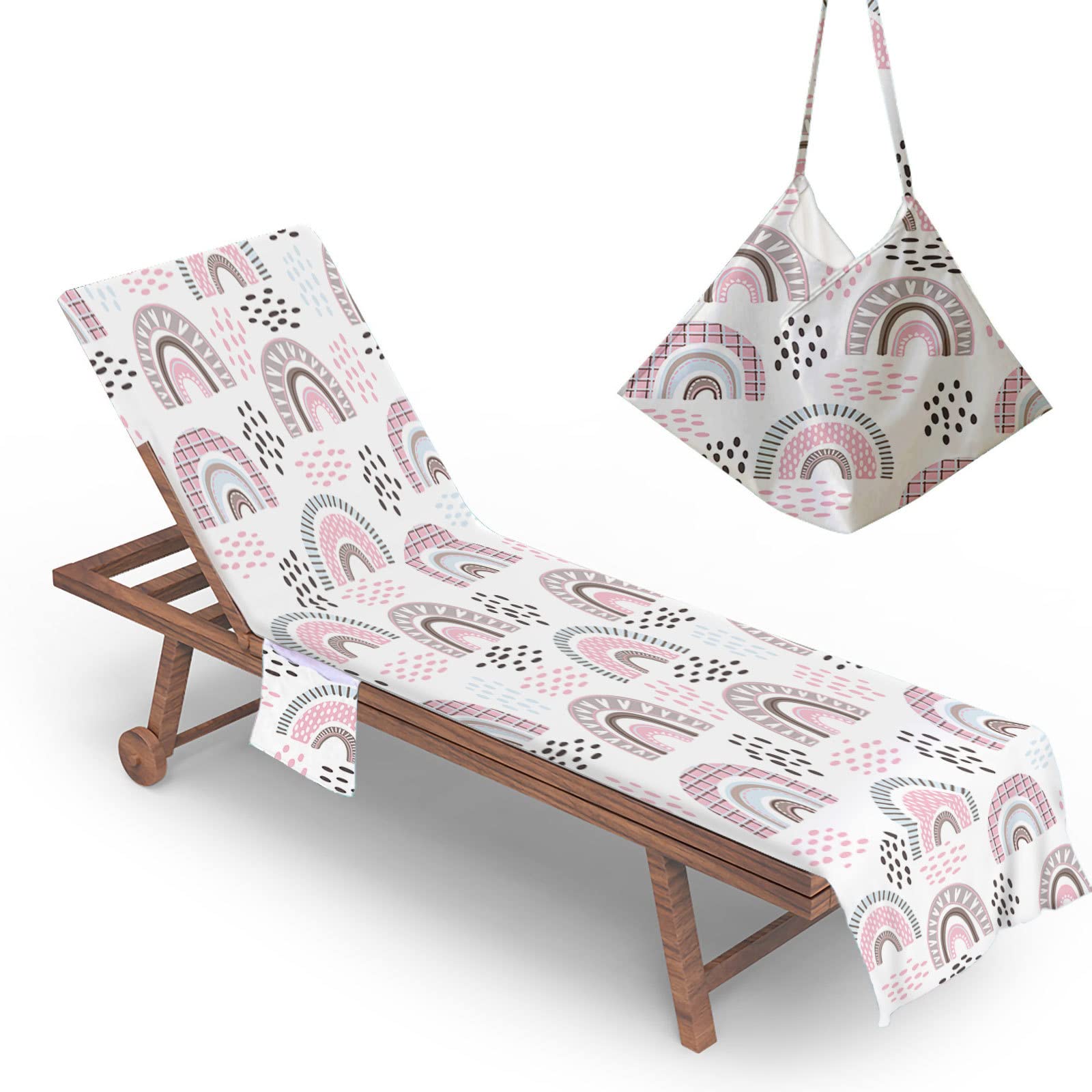 RRrawgff Beach Chair Cover Towel Cartoon Rainbow Print Beach Towel Lounger Bags with Pockets, Fitted Microfiber Sunbed Towels Summer Outdoor Sun Lounger Towels (73x210cm,Style A)