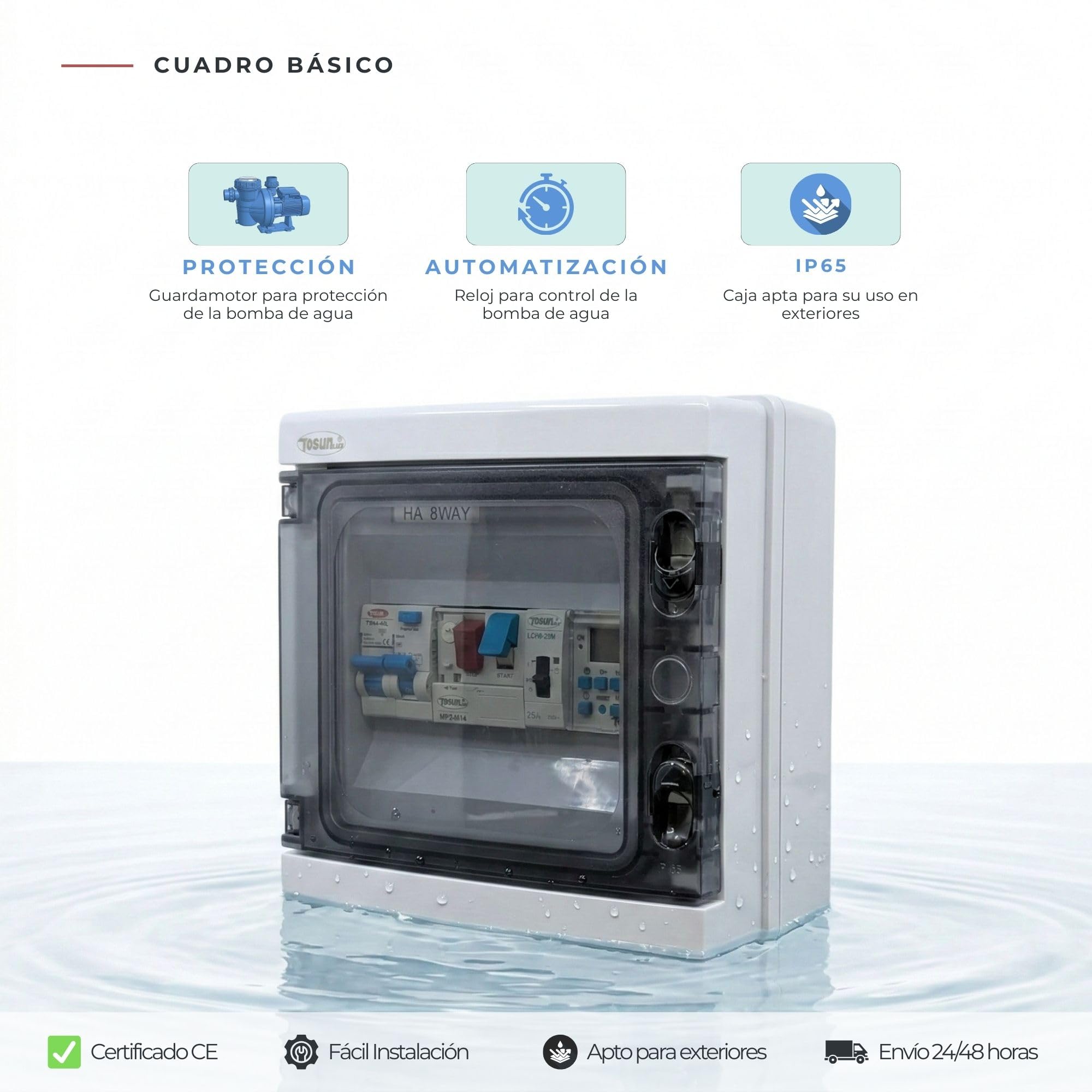 Cuadro Eléctrico Básico Alta Resistencia para Piscina | Solo Motor | Contactor para Motor | Bomba de Agua 2CV 6-10A