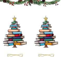 2Pcs Book Christmas Tree Hanging Decorations Ornaments, Unique Xmas Home Decoration Accessories, Stacked Books Decor Ornament Funny Gifts for Book Lovers Wall Windows Car Outdoor Indoor