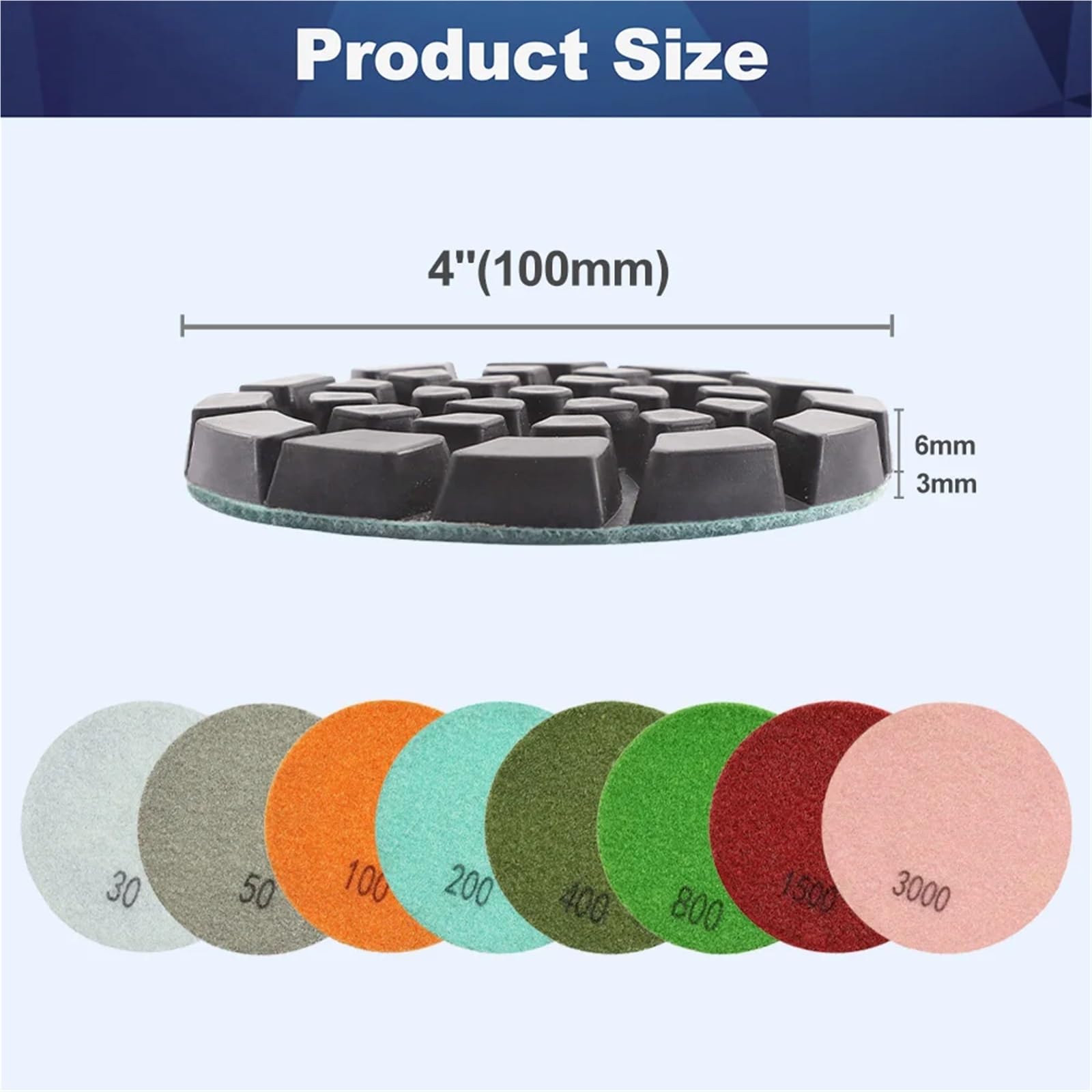 Podkładki polerskie 6 szt. Diamentowe podkładki polerskie 100 mm spoiwo żywiczne 4 "krążki szlifierskie do renowacji podłóg cementowych(Grit 200)