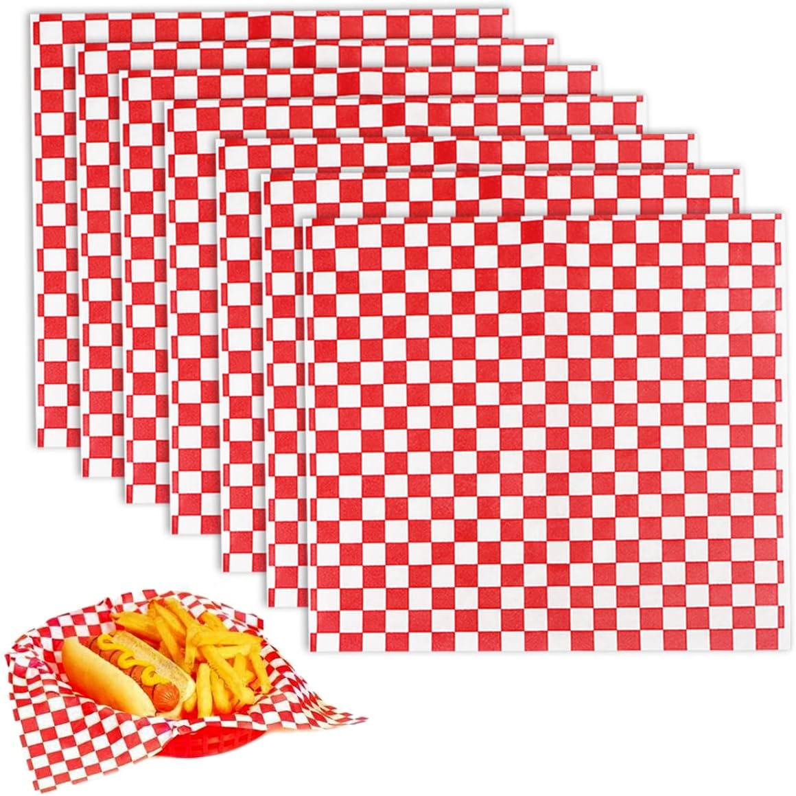 DOERDO 100pcs Deli Sandwich Wrap Paper, Grease Resistant Food Wrapping Papers Basket Liners for Plastic Food Basket, Wrapping Bread and Sandwiches, Red, 11''x10''