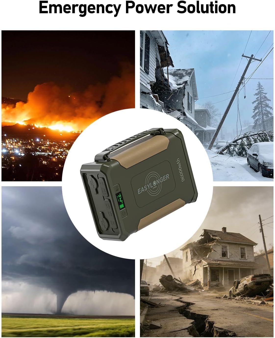 ടോപ്പ് ഡൗൺ view of the EASYLONGER ES960 CPAP Battery Backup showing its various ports, digital display, and wireless charging pad.