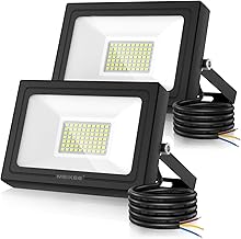 MEIKEE 60 W LED Outdoor Spotlight, 6500 K, Cool White, 5200 lm, Super Bright LED Floodlight, IP66 Waterproof, LED Outdoor Spotlight for Garden, Backyard, Driveway, Doors, Garage, Hallway, 2 Pieces