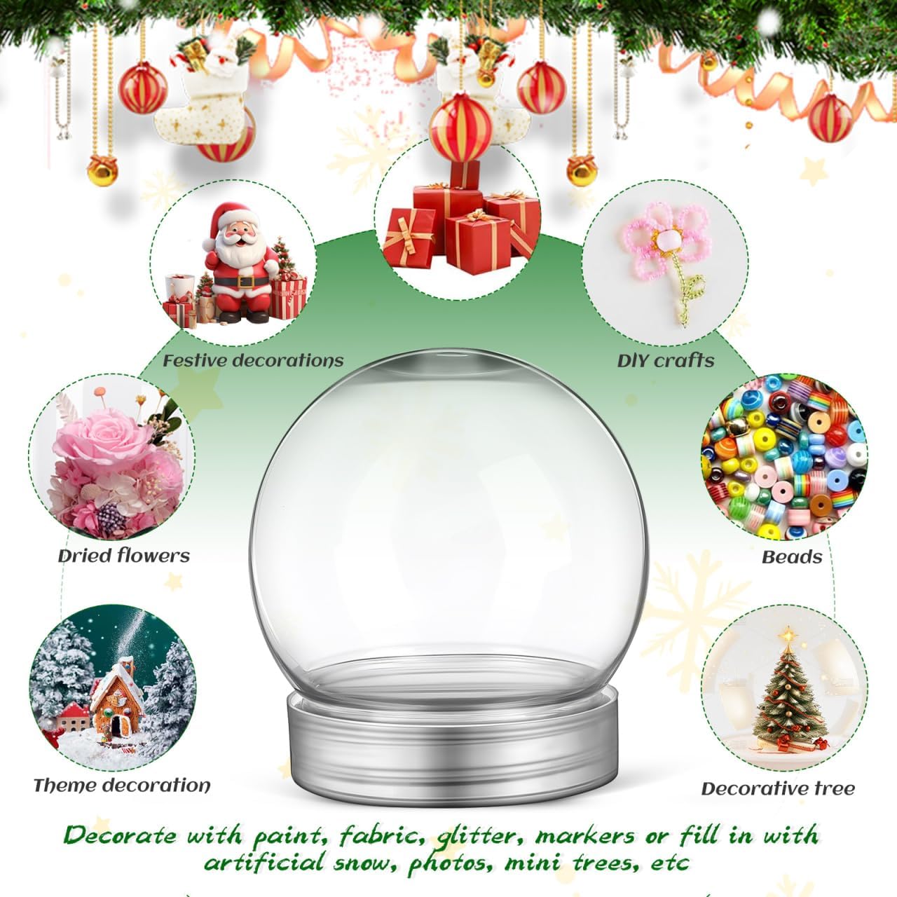 Happyyami Plastic Snow Globe 30pcs DIY Clear Plastic Water Globe Snow Globe 4inch Clear with Screw Off Cap for DIY Crafts Christmas Home Decoration Kit - Image 6